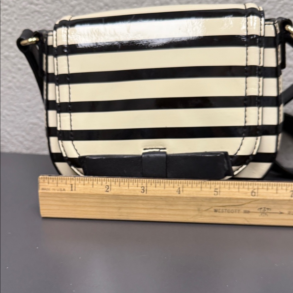 Kate Spade Black and Cream Striped Patent Leather Crossbody Bag - Picture 6 of 11